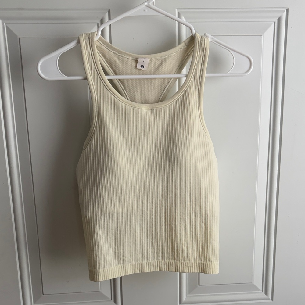lululemon athletica Ebb to Street Cropped Racerback light yellow Ribbed Tank